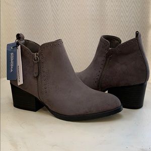 Sonoma Gray Suede Studded Ankle Boots